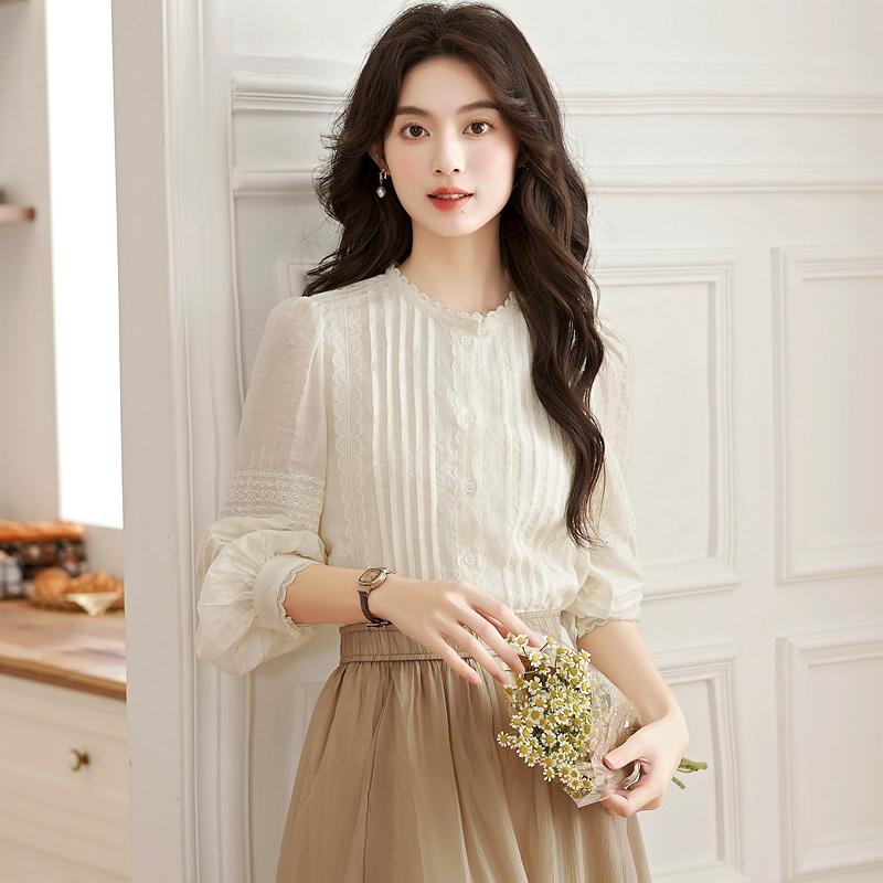 Autumn Fashion New 2024 Long Sleeve O-Neck Casual Apricot Blouse Shirt Women Tops Blouses Shirts J428