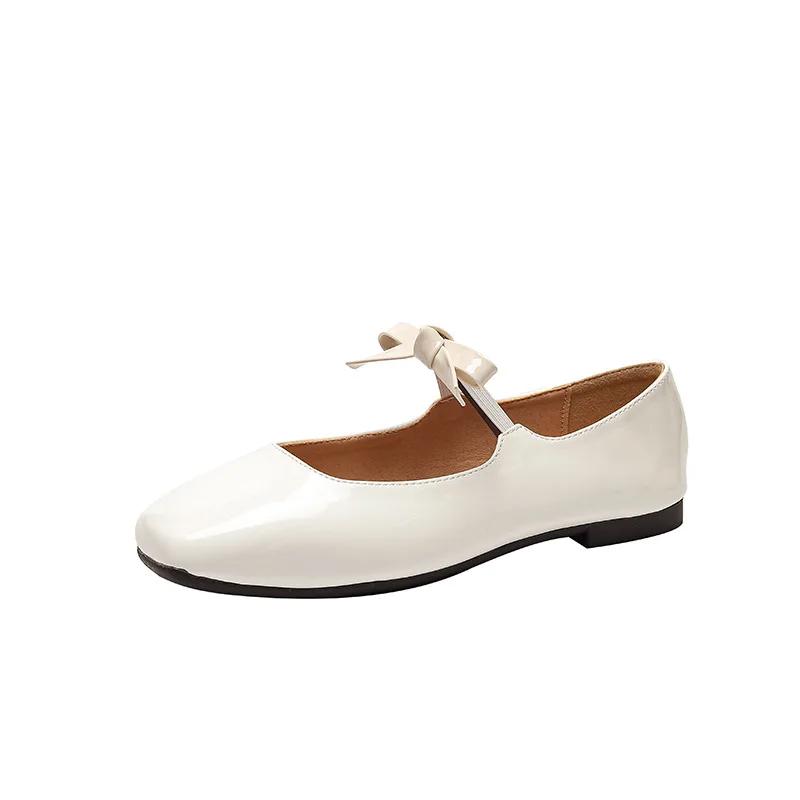 Flats Shoes Women Fashion Flat Single Shoes Women's New Spring and Autumn Bow French Retro Ballet Red Mary Jane Shoes