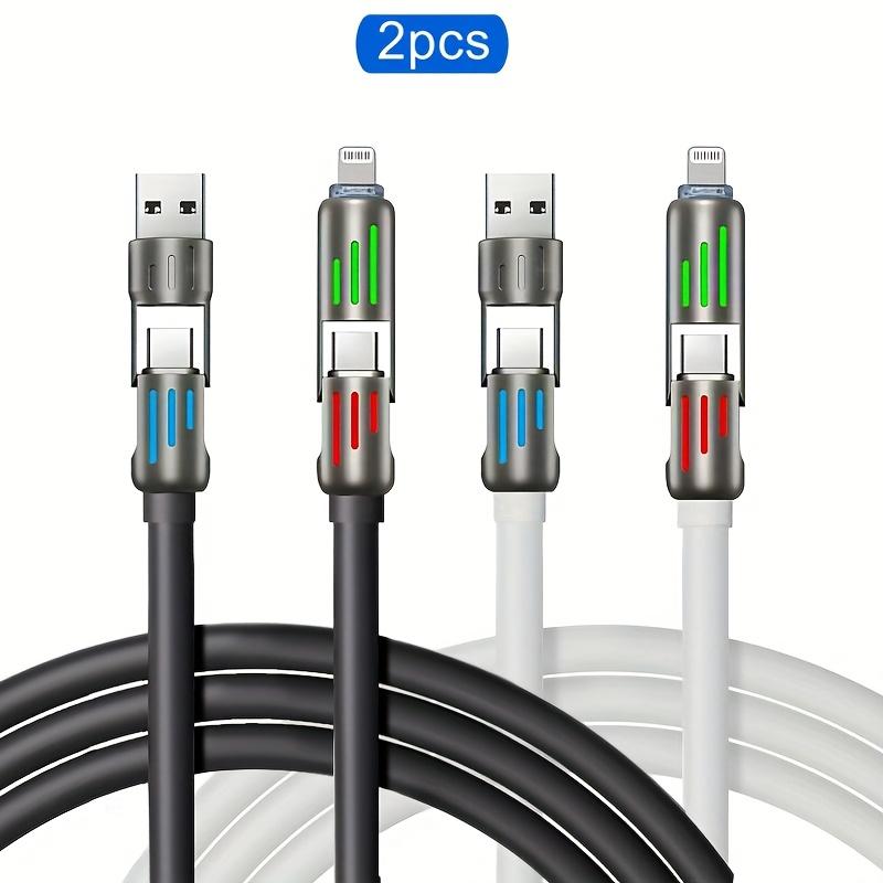 2pcs 4-in-1 100W Max Fast Charging Cable, Multi-Port Charging with Ccolor Light, for IPhone 14/13/12/11Pro Max/XS/XR/8/7/6/iPad, For, Xiaomi, Oppo