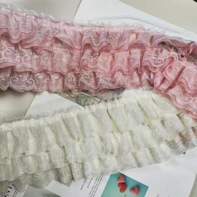 Dreilagige 3D-Falten Chiffon bestickte Spitze DIY Kinderkleid Manschetten Rocksaum Flauschige Sofabezug-Borte Nähzubehör