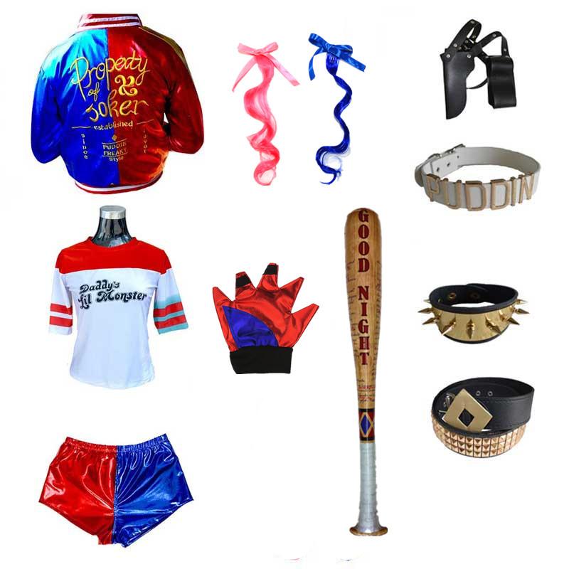 Top Qualität Mädchen Damen Selbstmord Harley Cosplay Kostüme Squad Quinn Monster Genähte Jacke Hosen Sets Karneval Anime Kostüm