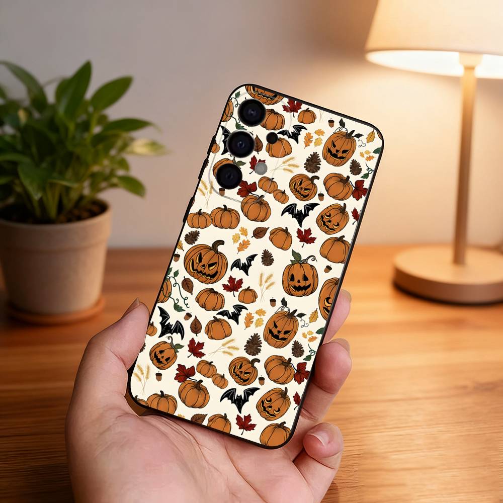 

Ins Halloween Cute Pumpkin Skull Phone Case For Samsung S25,S24,S21,S22,S23,S30,Ultra,S20,Plus,Fe,Lite,5G Black Cover Samsung S21Ultra