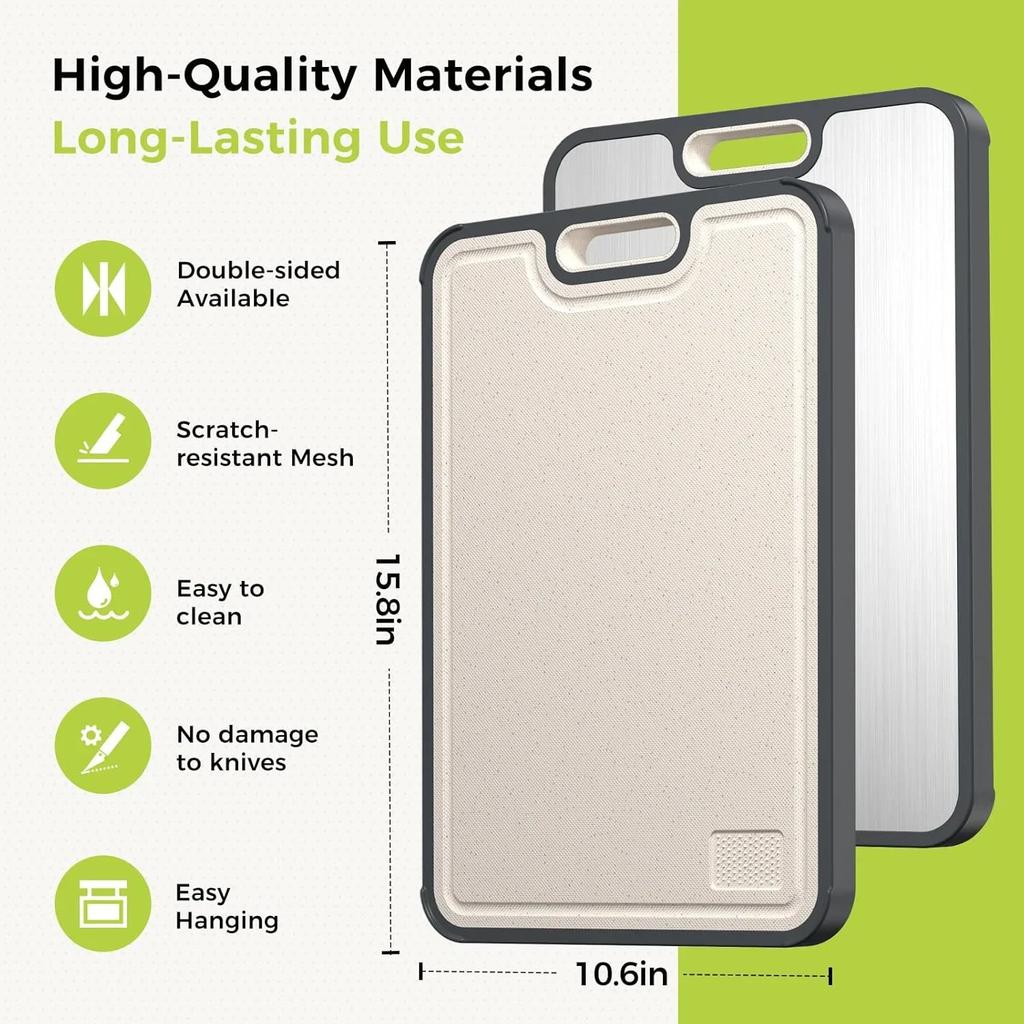 Kitchen Cutting Board Double Sided Titanium Cutting Boards for Double Sided Food Grade Pure Titanium Wheat Straw PP Easy to Clea