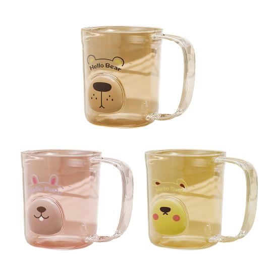 Mouthwash Cup Non-Slip Handle Smooth Round Mouth Transparent Body Rabbit Bear Design Bathroom Cup with Toothbrush Slot