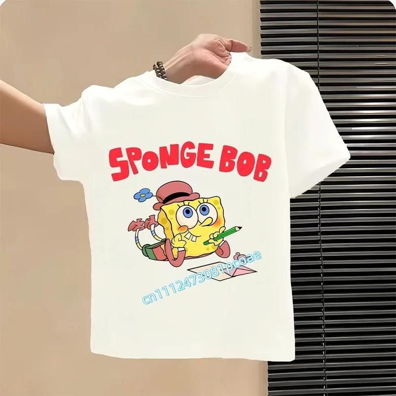 SpongeBob SquarePants childrens cotton shortsleeved boys sports shirt girls casual top with cartoon print summer Tshirt