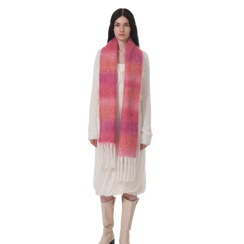 Original design light luxury gradual change wool scarf women, winter new solid color mohair warm scarf scarf