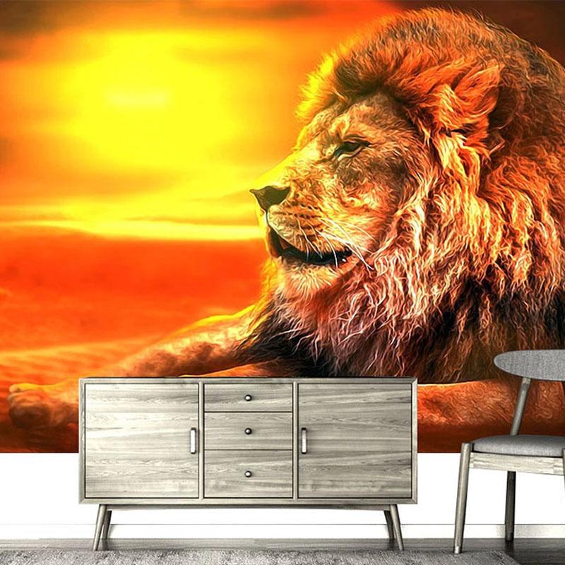 

Photo Wallpaper European Style Dusk Hand Painted Lion Animal Wall Papers Living Room TV Sofa Bedroom 3D Mural 200 cm(W) x 140 cm(H)