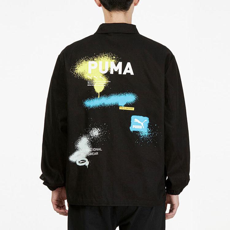 Puma Logo Print Woven Collar Jacket Men Outerwear Black 536089-01