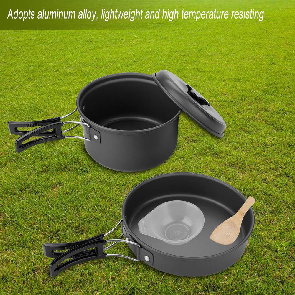 8PcsCelsiusset Portable Outdoor Travel Camping Picnic Cookware Cooking Pot Pan Bowel Set(Black)