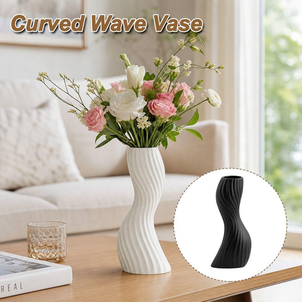 Plastic Imitation Ceramic Vase Wave Shape Curved Wave Vase Durable Flower Vase  Home Decoration