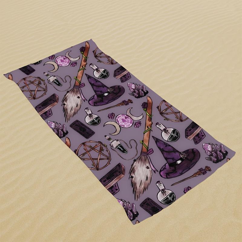 Vintage Witch Hat Potions Beach Towel, Super Soft Quick Dry Lightweight Microfiber for Pool Bath Camping Yoga Halloween Gift