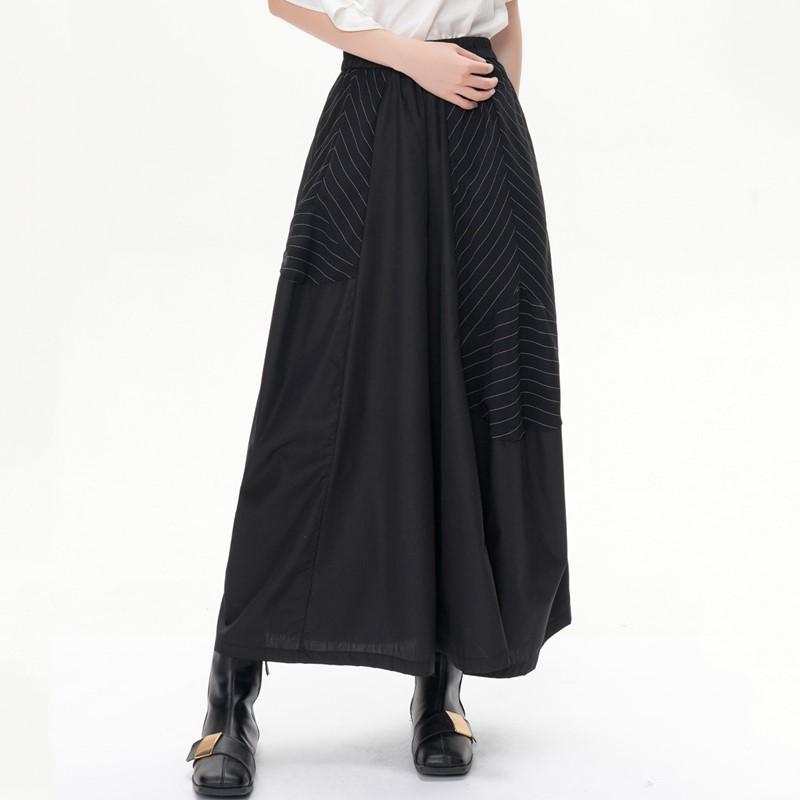 Plus Size Vintage Black Stripe High Waist Casual Loose Summer Wide Leg Pants Women Trousers