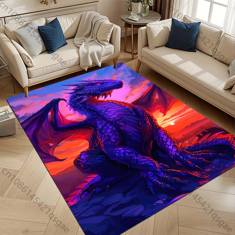 1PC Purple Dragon, Sunset Background Print Carpet Rug for Living Room Bedroom Sofa Doormat Home Decor Non-slip Floor Mat
