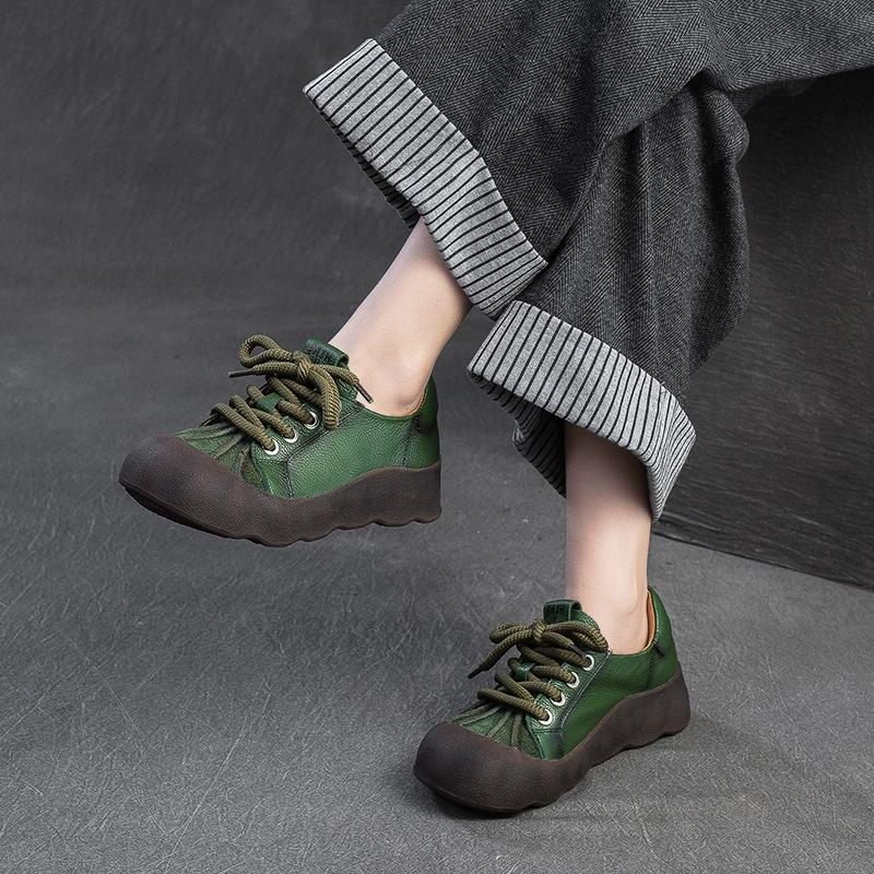 Fashion GKTINOO 2025 Spring Summer New Retro Thick Soled Shoes Casual Sneakers Big Toe Genuine Leather Women's Flat Platform Shoes