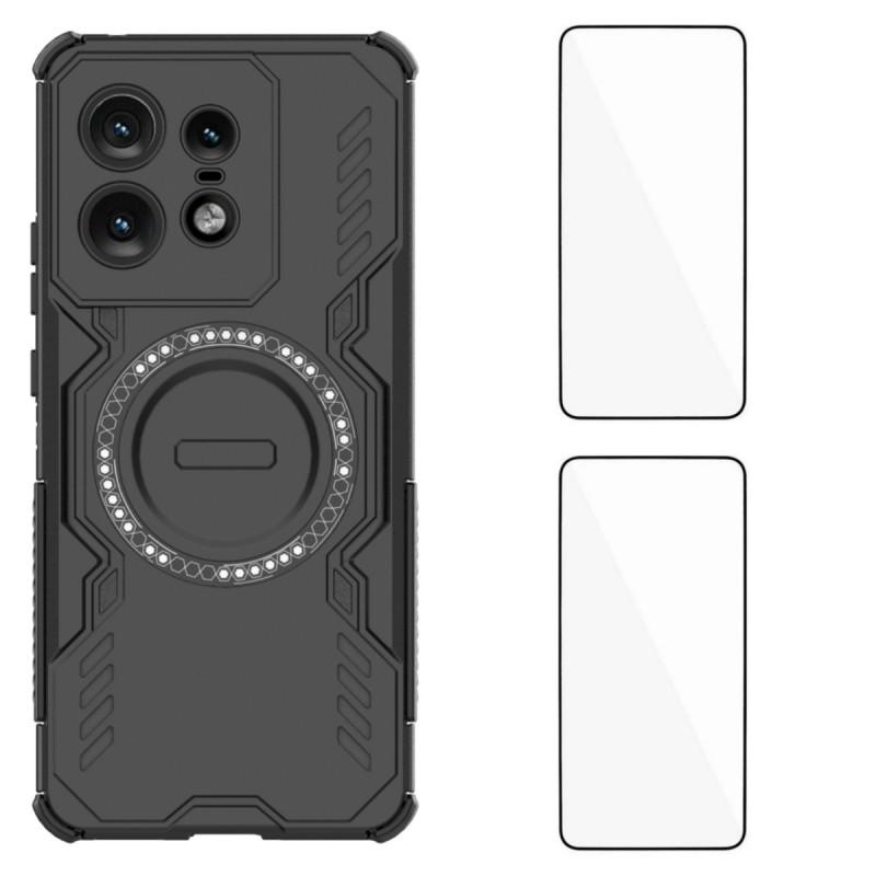Motorola Edge 50 Pro 5G-სთვის მაგნიტური ქეისი WANLONFENG DJ სერიის PC TPU ტელეფონის ქეისი 2 ცალი ნაწრთობი მინის ფირით