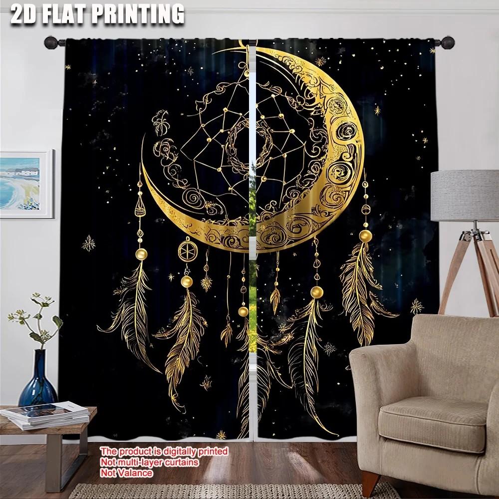 Set Of 2 Jit Golden Dreamcatcher Curtain Design Drapes Living Room Bedroom Window Treatment Home Decor Sheer For Great Made Polyester With Rod Pocket