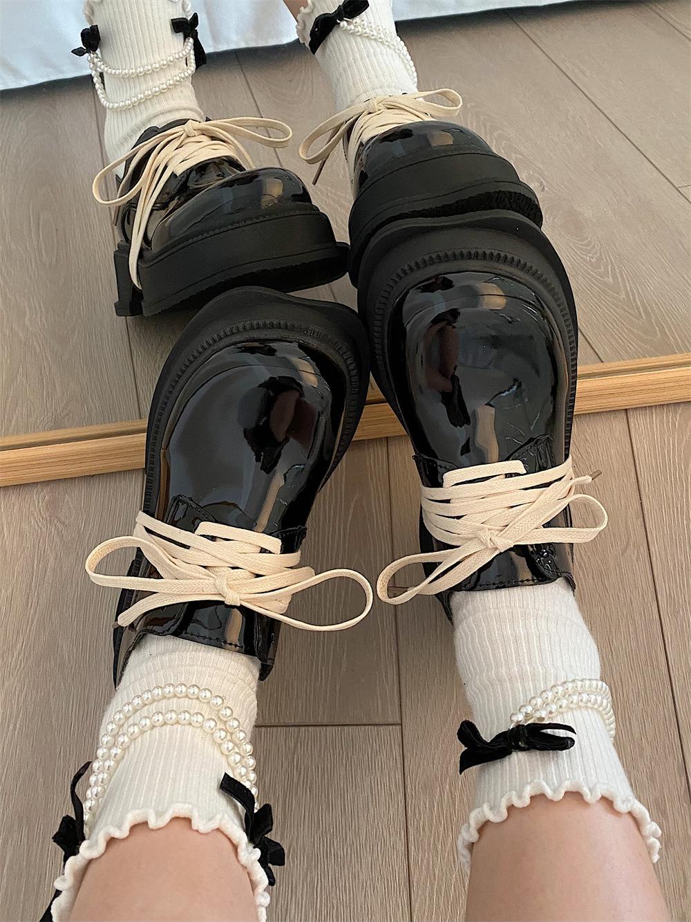 

Маленькие кожаные туфли женские, новые 2024 года, милые туфли на платформе в британском стиле с круглым носком, повседневные туфли Мэри Джейн на шнуровке, Chaussure Femme 35