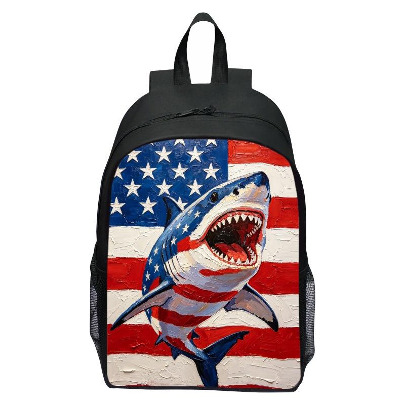 Shark Underwater World Eagle Print Backpack for Kids, Cartoon Double Shoulder School Bag, Lightweight Casual Daypack