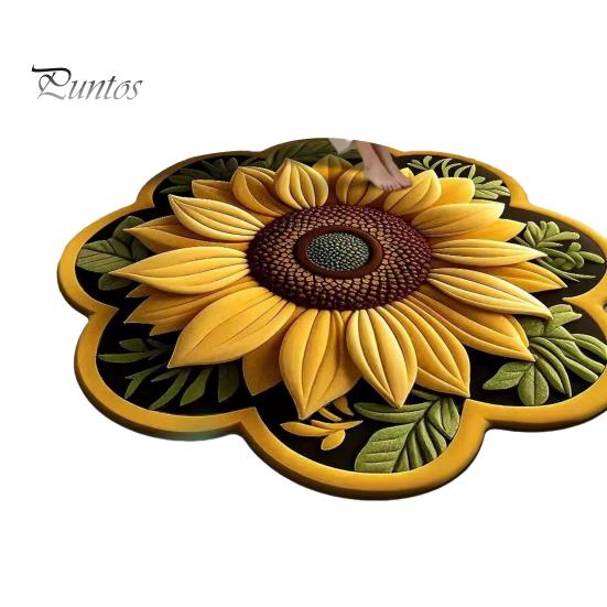 Soft Plush Floor Mat Large Size Non-Slip Backing Rug 3D Sunflower Design Door Living Room Bathroom Kitchen Decoration Non-slip