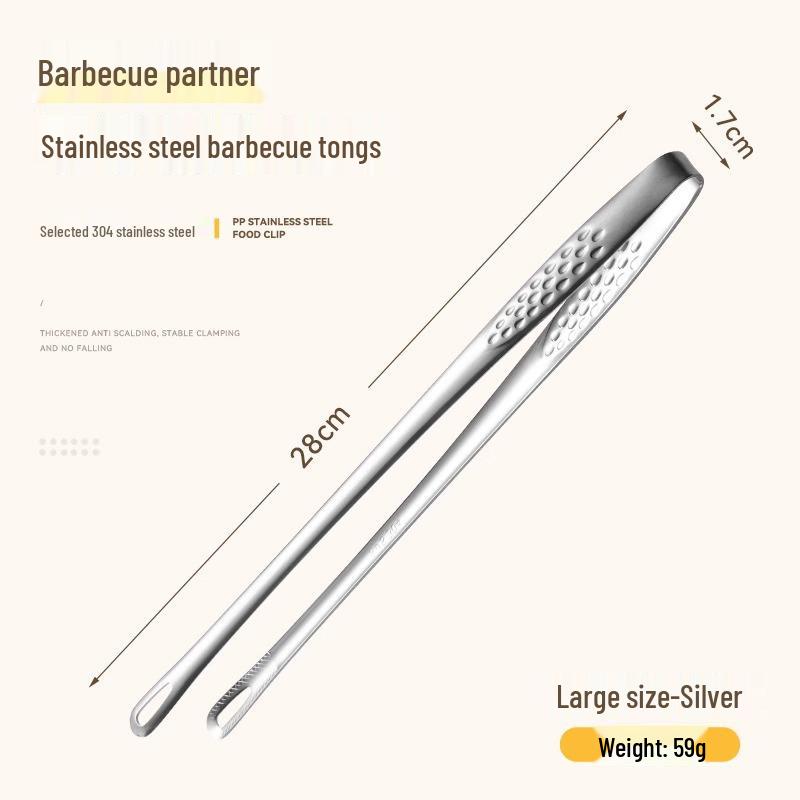 Korean BBQ Stainless Steel Kitchen Tongs for Barbecue, Steak, Fruit, Ice, and Frying