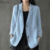 ZANZEA Koreanische Version des Sommers 3/4 Ärmel Knopf Baumwolle Leinen Anzug dünne Strickjacke Jacke Frauen Oberbekleidung