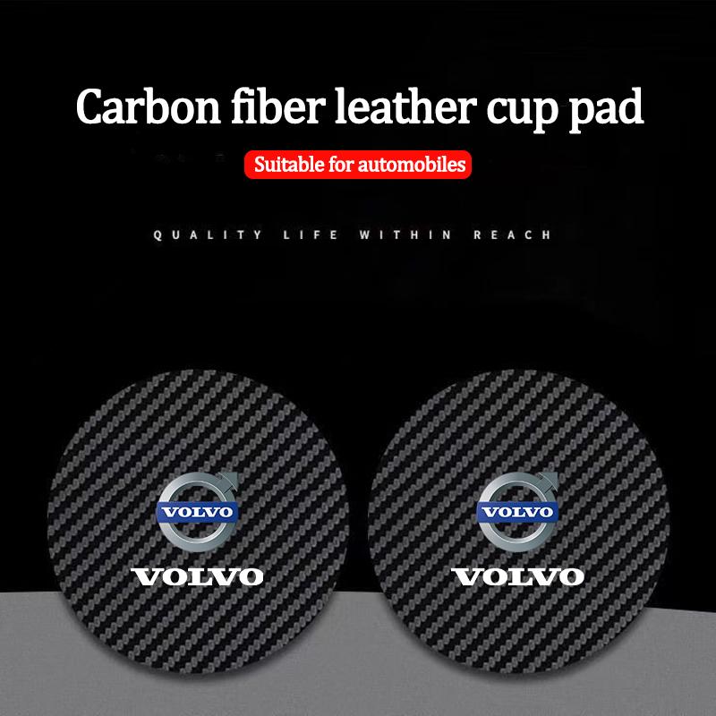2Pcs Carbon Fiber Coaster Car Water Cup Anti-slip Pad Mat Auto Interior For Volvo XC60 V50 XC90 V40 XC40 V60 EX30 T6 V90 S60 C30
