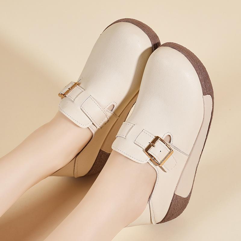 Dámské boty z pravé kůže na robustním podpatku - Jarní/Podzimní Všestranná Módní Ležérní