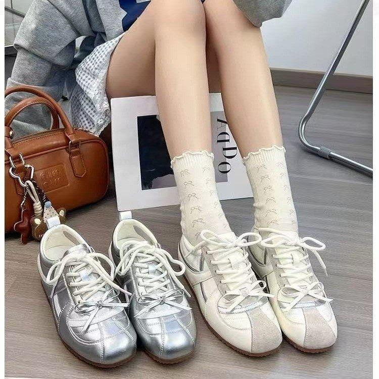 Cowhide version! Silver platform Mary Jane shoes, lazy single shoes, women's new 2025 inner height-increasing ballet training shoes