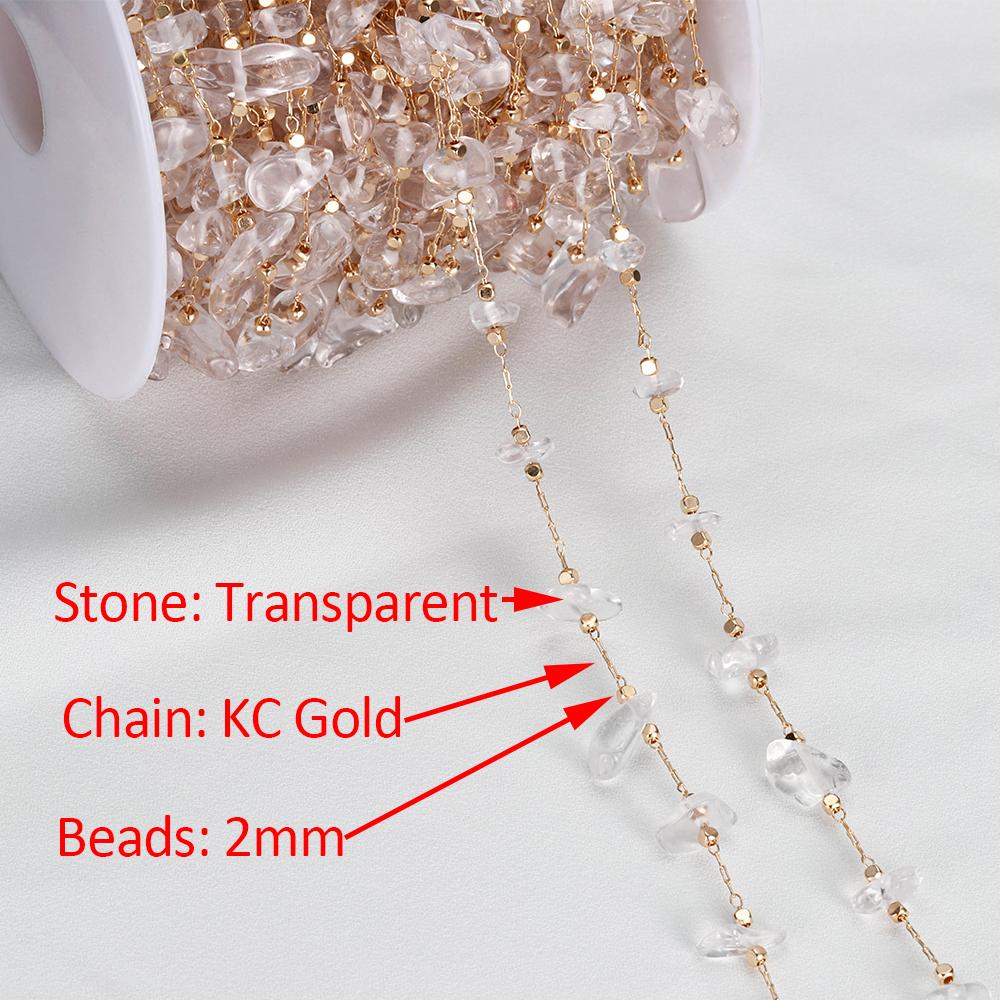 1meter Stone Chain Light Pink Gold Color Real Stone Irregular Beads Crystal Chains for Necklace Bracelet Jewelry Making DIY