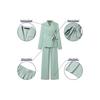 Women's Light Green V-Neck 3/4 Sleeve Belted Suit Set with Wide Leg Pants