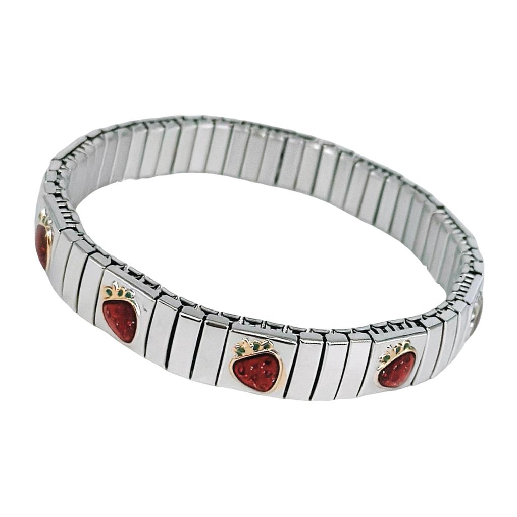 Trendy Cherrys Strawberry Fruit Design Adjustable Bracelet Italian Craftsmanship Comfortable Jewelry for Women Girls