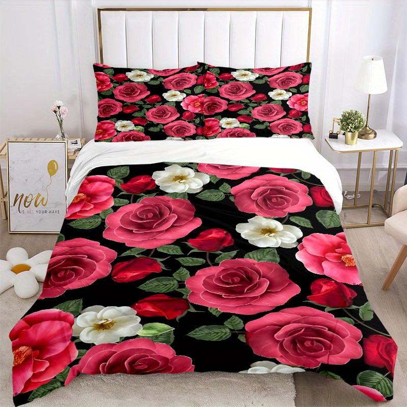 3pcs Rose Bedding Set, Breathable And Soft, Suitable for All Seasons Machine Washable, Suitable for Bedroom Decoration,yy250822178