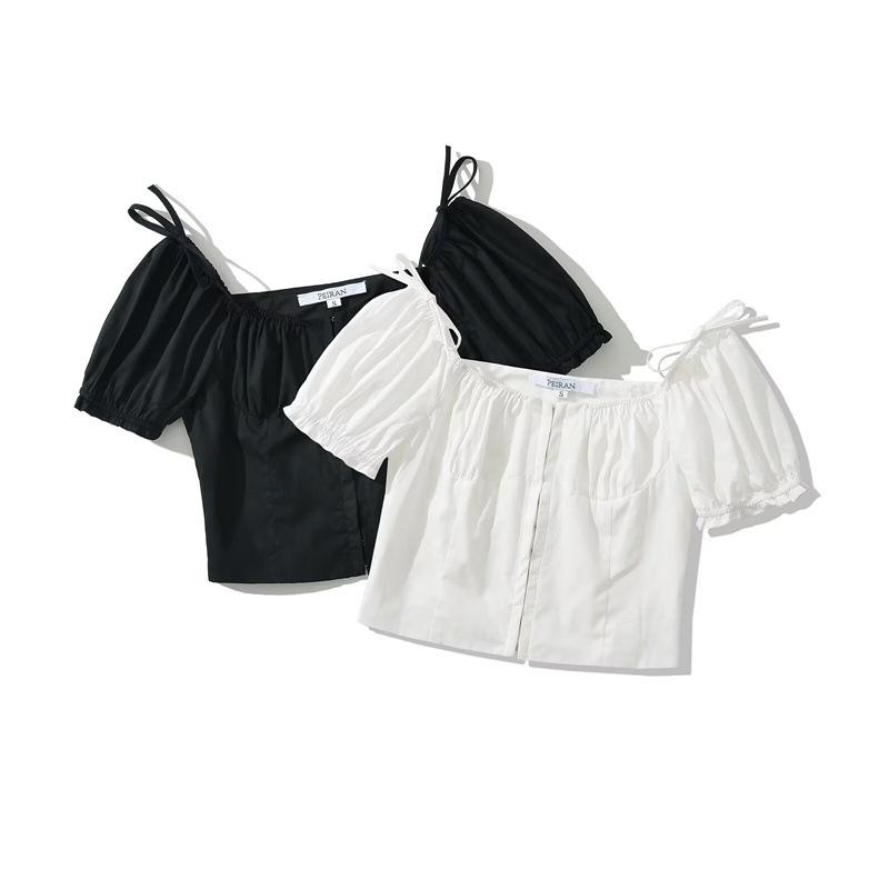 Retro Weißes Puffärmel Schnürung Cropped Top für Damen