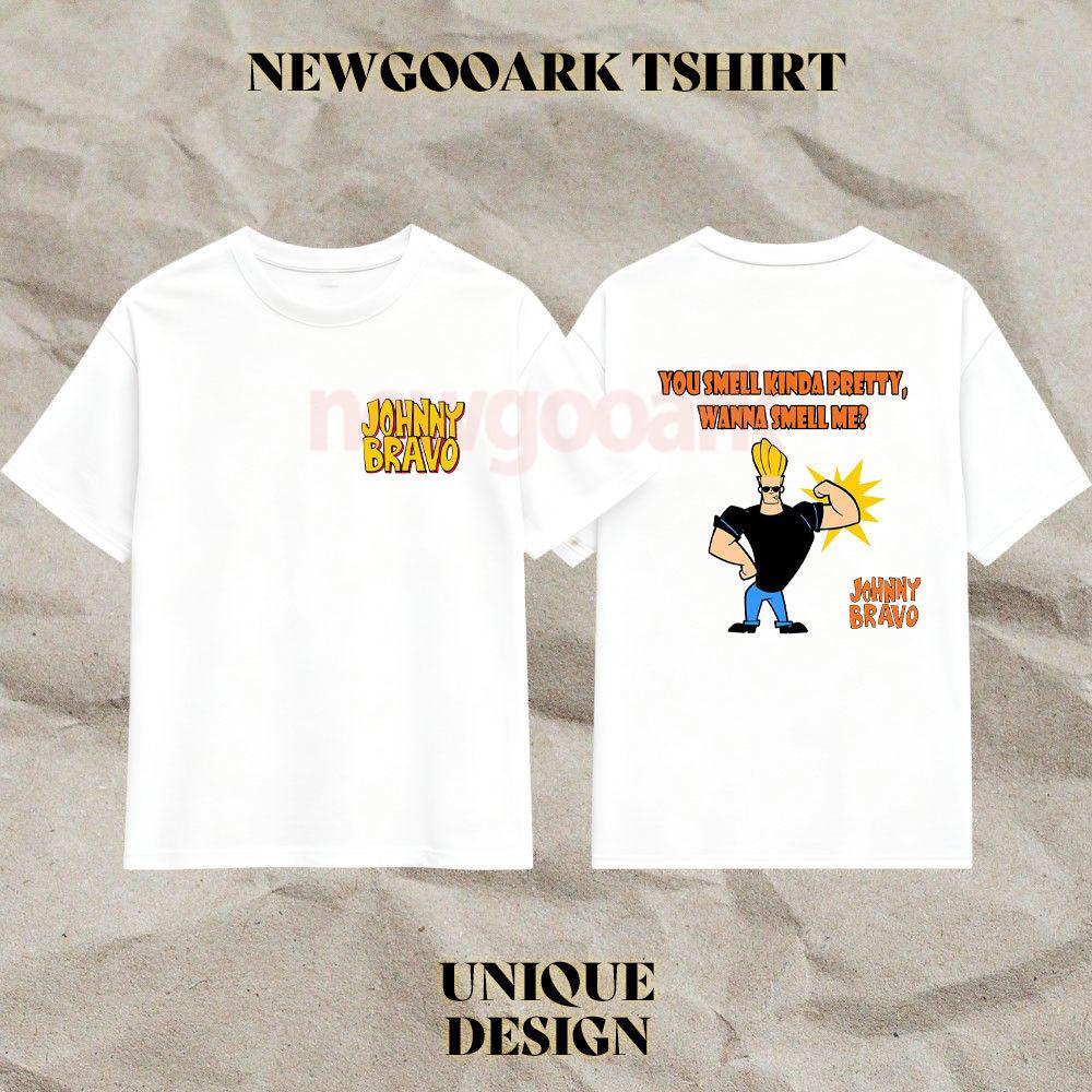 Johnny Bravo Unisex Bawełniane Klasyczne Koszulki z Graficznym Nadrukiem Kobieta Mężczyzna Kreskówka Krótki Rękaw Okrągły Dekolt Codzienne Bawełniane Koszulki Streetwear