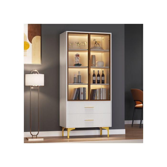 Display Cabinet - MUVOE - 2 Doors - Tea-colored Glass - Golden Legs - 70x35x150 Cm