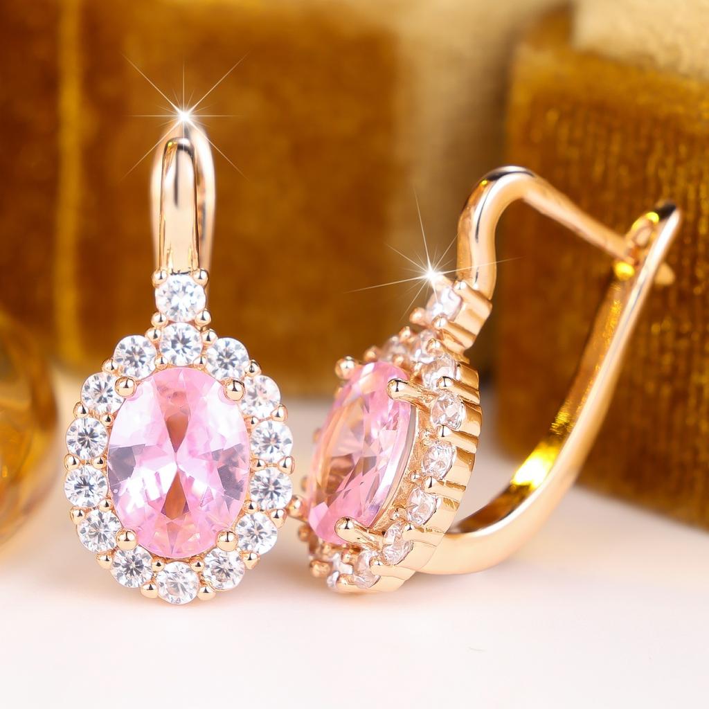 Elegant Female White Pink Stone Round Hoop Earrings Trendy Fashion Gold Color Wedding Jewelry For Women