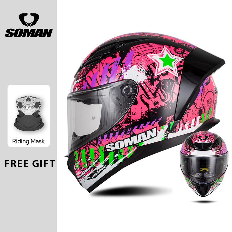 Men Women Full Face Helmet Cascos Para Motos DOT Approved SOMAN Motorcycle Helmets Retro Vintage Full Face Helm