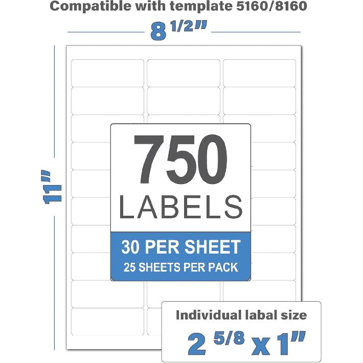 Perfect Peel Printable Address Labels, 1" x 2-5/8" izable Stickers, White, 750 Blank Mailing Labels, Great for Mailing, Shipping, and More