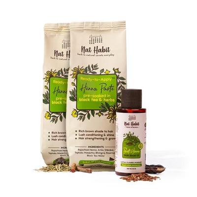Nat Habit Ready To Apply Henna Paste and Stain Boost Hair Oil Combo For Henna Colouring & Relieving Dryness(440g + 50ml)