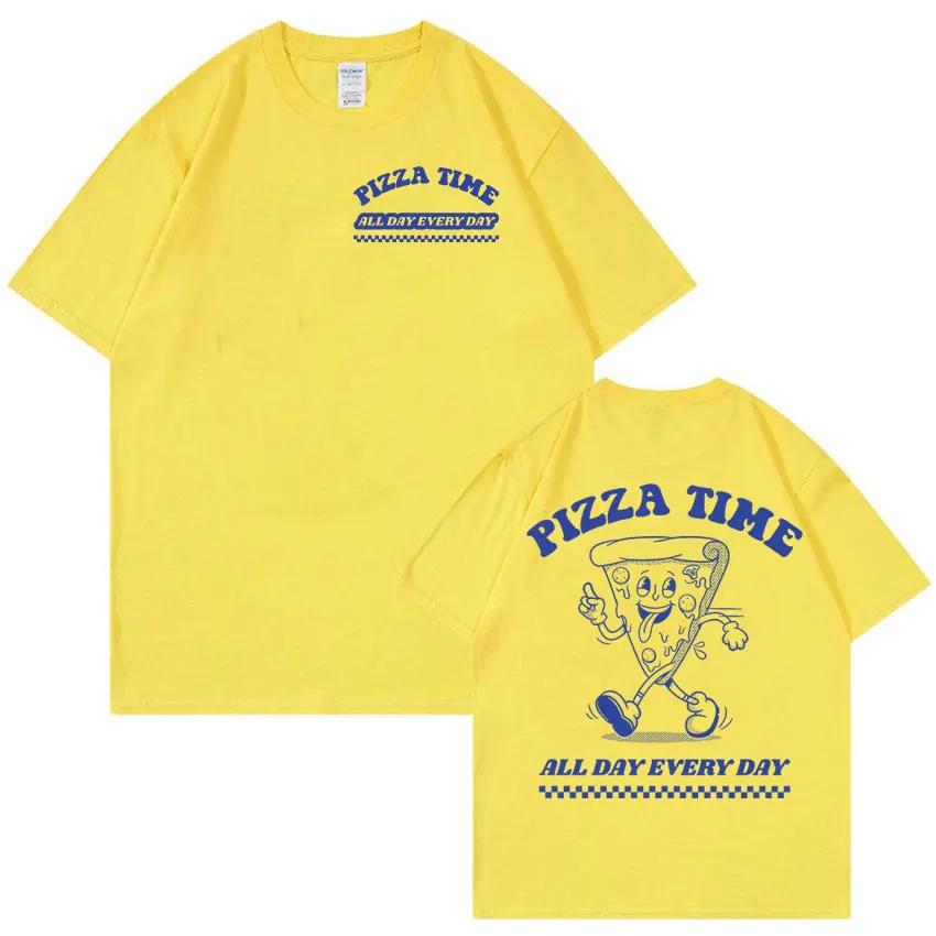 Large Cotton Men's Clothing Pizza Time All Day Meme Printed  Fun Cartoon Retro Harajuku Tee Casual Fashion Short Sleeved T-shirt