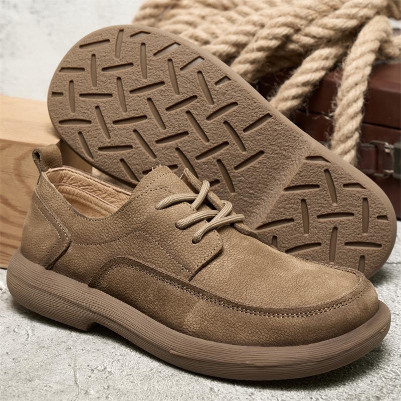 Spring and Summer New Men's Casual Leather Shoes Top Layer Cowhide Retro Versatile Soft Sole Single Shoe Low Cut Lace Up Men's Shoes