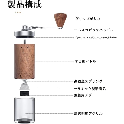 Manual Coffee Grinder with Stainless Steel Blades and Adjustable Grind Size, Adjustable Dial, High-Precision Coffee Bean Grinding for Ultra-Fine, Unif