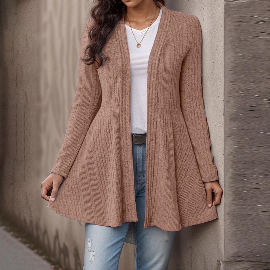 Women's Casual Fashion Loose Solid Color Knitted Striped Cardigan Top Jacket