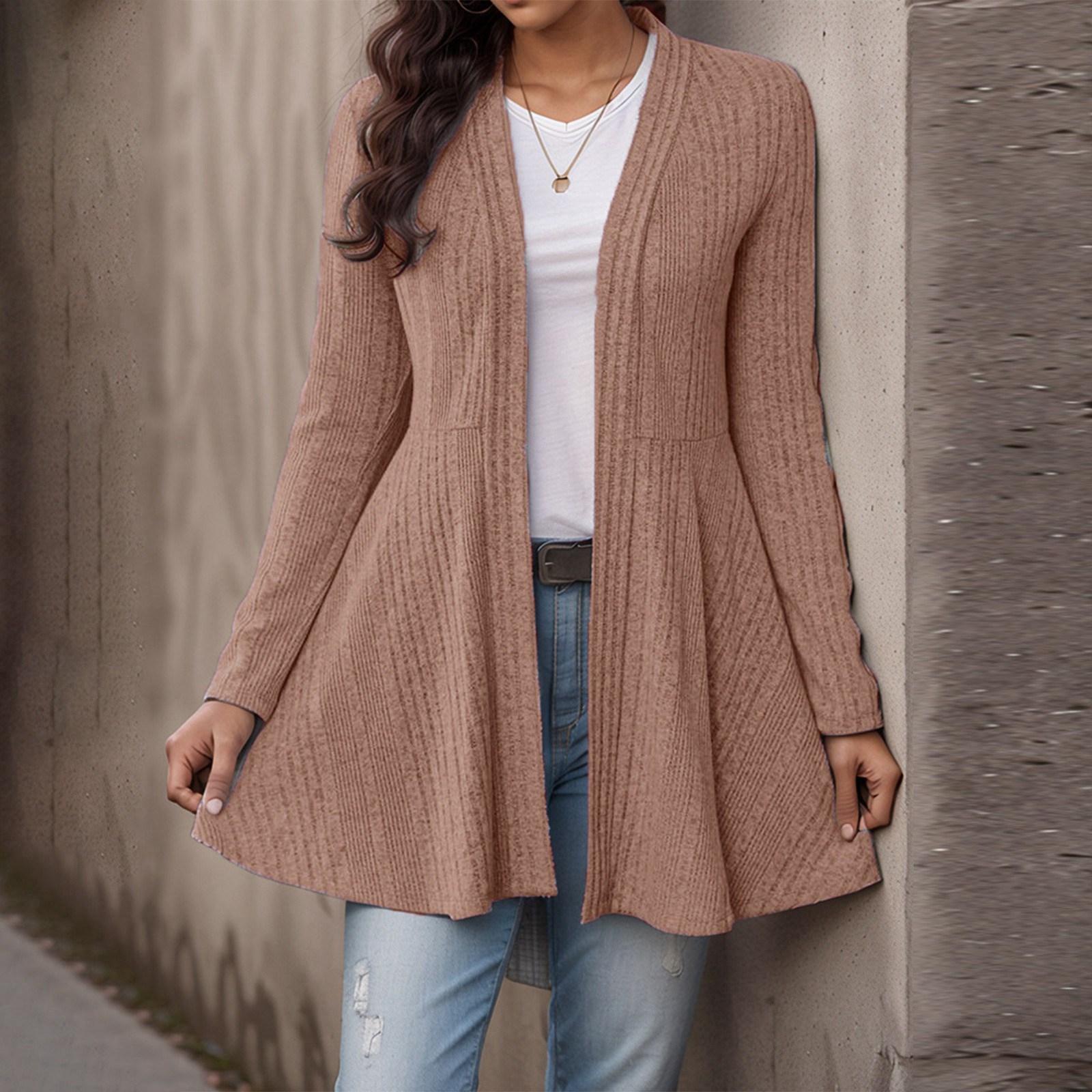 

Женский повседневный модный свободный кардиган-топ с вязаной полоской и однотонной расцветкой XL арбуз красный