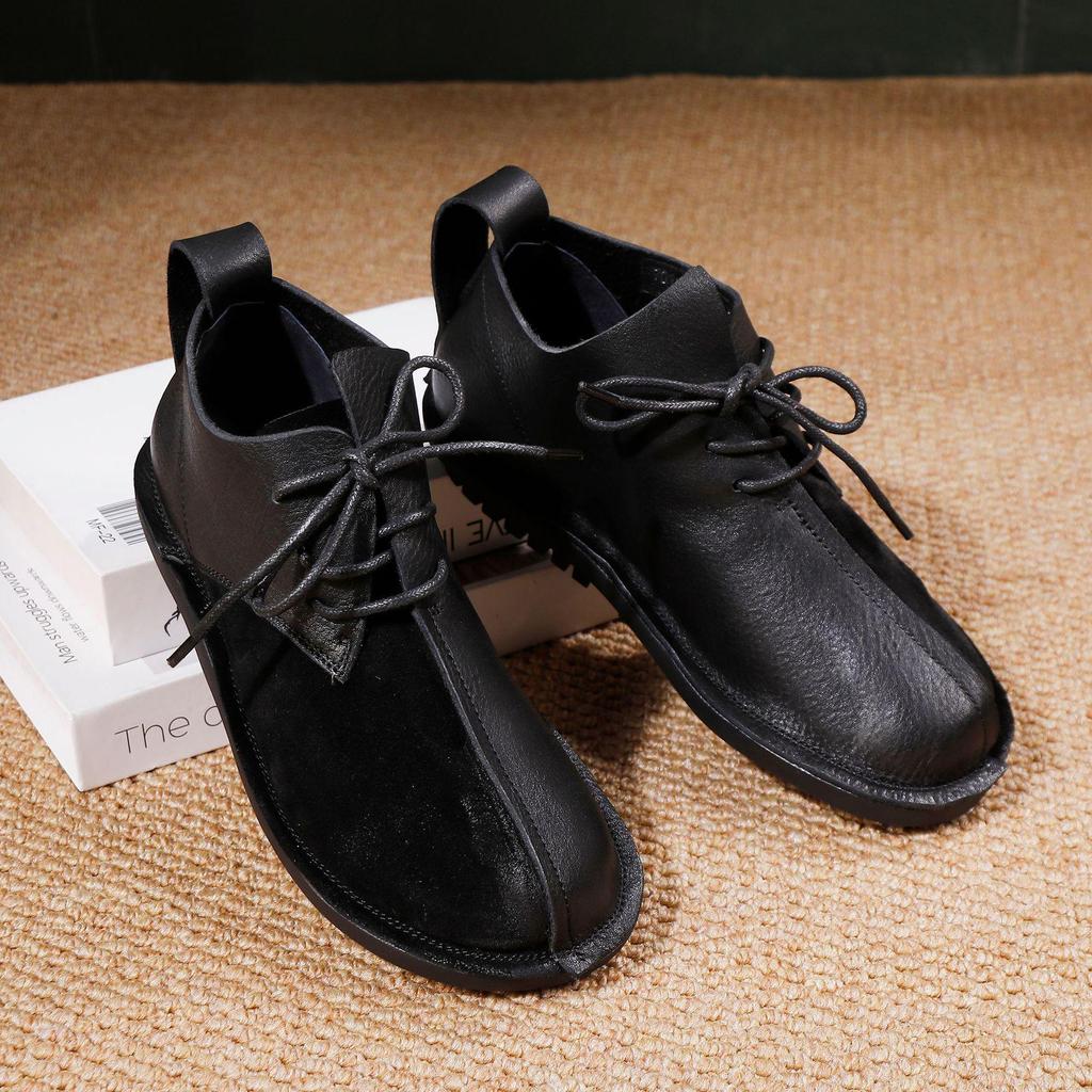 Women's High-Top Genuine Leather Ankle Boots - Soft Sole, Flat Heel, Lace-Up, Comfortable & Lightweight, 2025 Autumn/Winter Collection