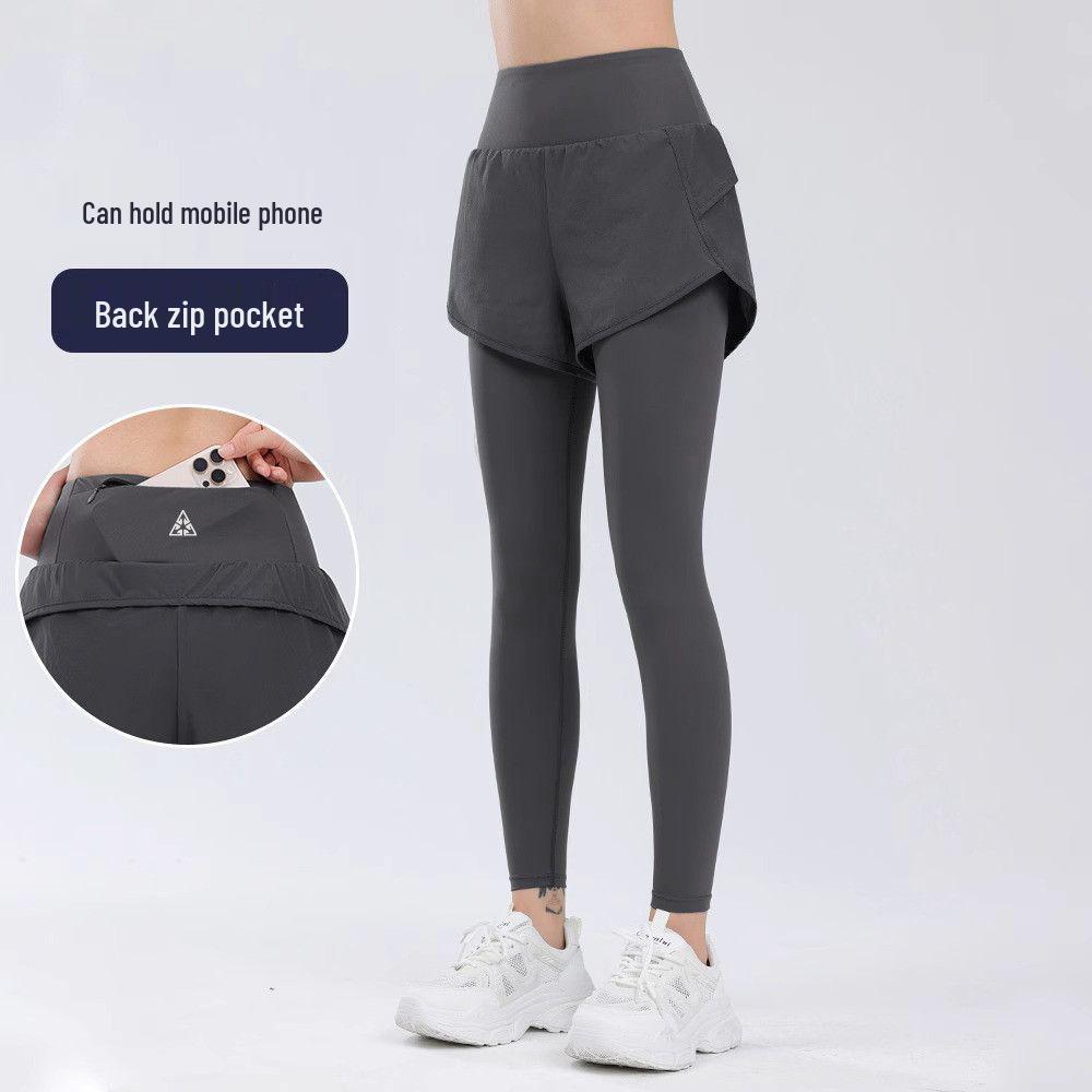 

Женские быстросохнущие брюки для йоги с высокой талией и задним карманом - Эффект двойки, Подъем бедер, Облегающий крой для бега и тренировок S темно-серого