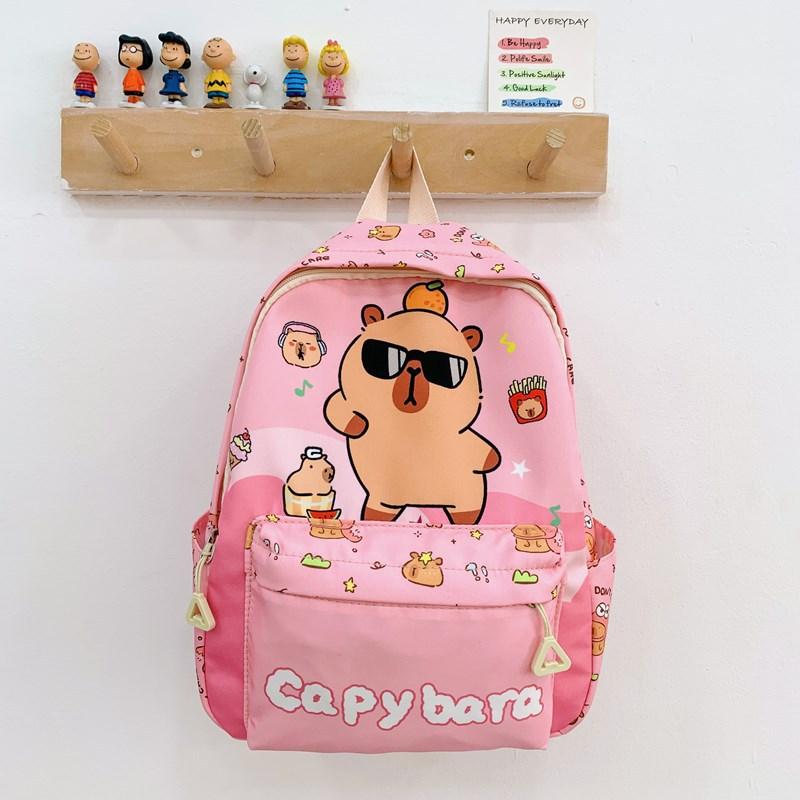 

Capybara Kindergarten Kids Backpack Large Capacity Unisex Boys Girls Bag School Pink