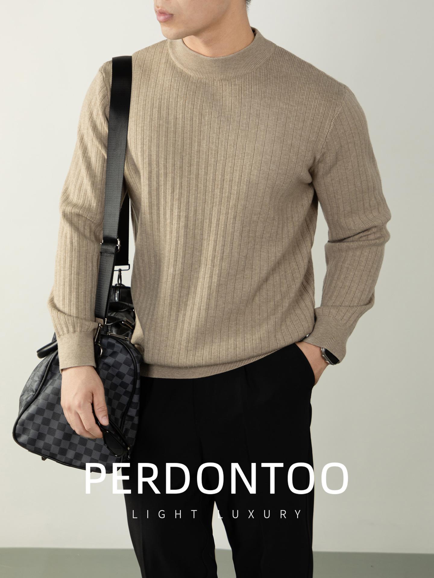 

Men s Warm Wool-Modal High-Neck Ribbed Knit Sweater - Luxurious Autumn/Winter Base Layer. 3XL хакі