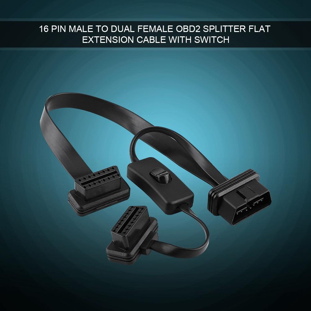 

16 Pin Male to Dual Female OBD2 Splitter Flat Extension Cable Adapter with Switch