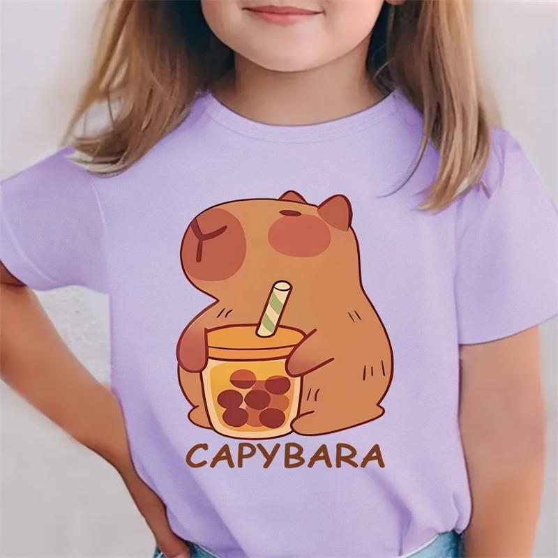 Cute Capybara Print T-shirt For Child All Over Print Graphic Cartoon Casual O-neck Short Sleeve T Shirts Kid Summer Fashion Tees